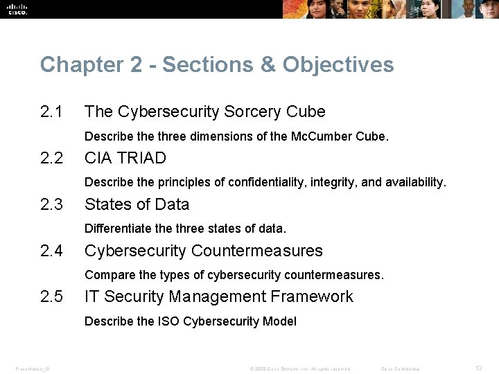 Chapter 2 - Sections & Objectives 2. 1 The Cybersecurity Sorcery Cube Describe three