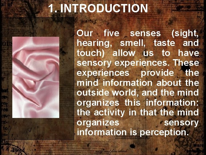1. INTRODUCTION Our five senses (sight, hearing, smell, taste and touch) allow us to