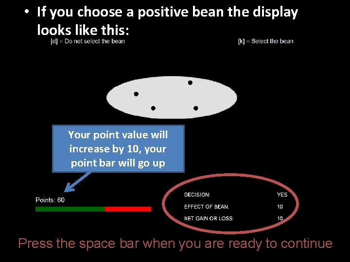  • If you choose a positive bean the display looks like this: Your