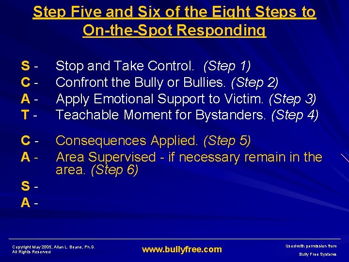 Step Five and Six of the Eight Steps to On-the-Spot Responding SCAT- Stop and