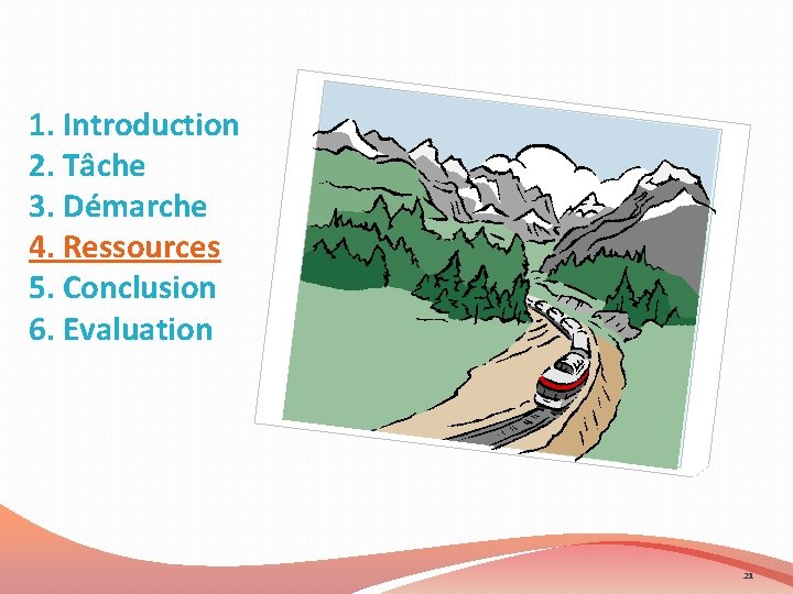 1. Introduction 2. Tâche 3. Démarche 4. Ressources 5. Conclusion 6. Evaluation 21 