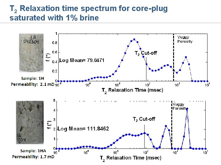 T 2 Relaxation time spectrum for core-plug saturated with 1% brine T 2 Cut-off