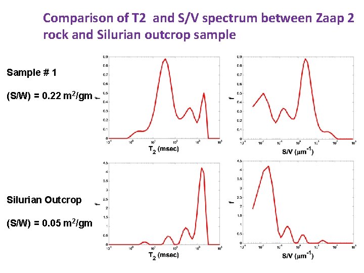 Comparison of T 2 and S/V spectrum between Zaap 2 rock and Silurian outcrop