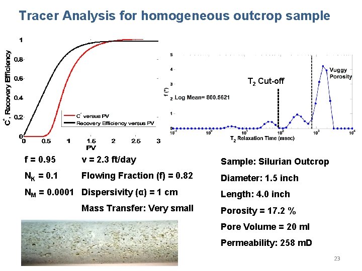 Tracer Analysis for homogeneous outcrop sample T 2 Cut-off f = 0. 95 v