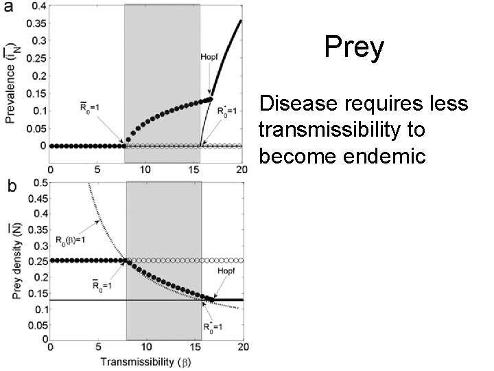 Prey • Disease requires less transmissibility to become endemic 
