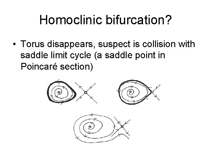 Homoclinic bifurcation? • Torus disappears, suspect is collision with saddle limit cycle (a saddle