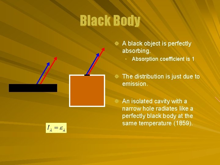 Black Body ] A black object is perfectly absorbing. • Absorption coefficient is 1