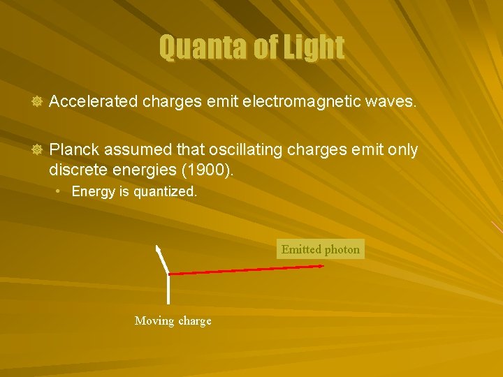 Quanta of Light ] Accelerated charges emit electromagnetic waves. ] Planck assumed that oscillating