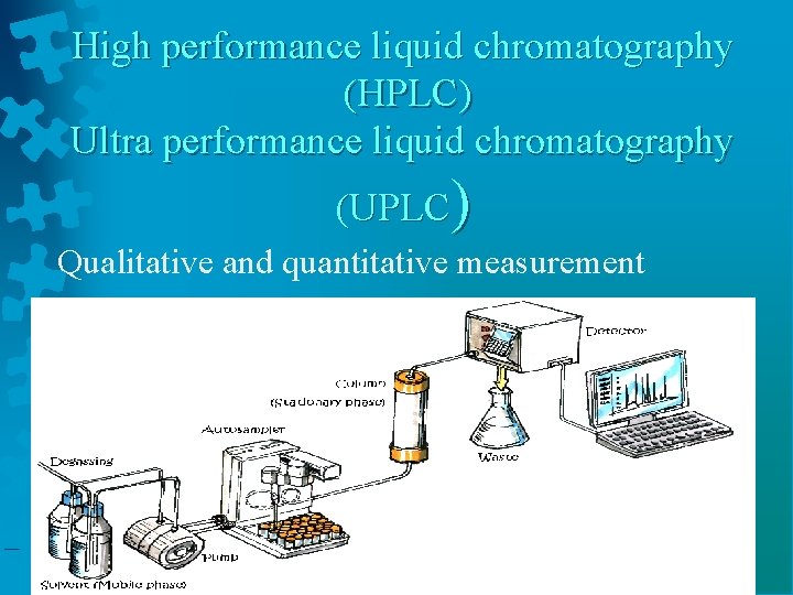 High performance liquid chromatography (HPLC) Ultra performance liquid chromatography (UPLC) Qualitative and quantitative measurement