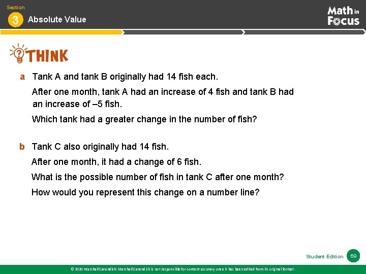 Section 3 Absolute Value a Tank A and tank B originally had 14 fish