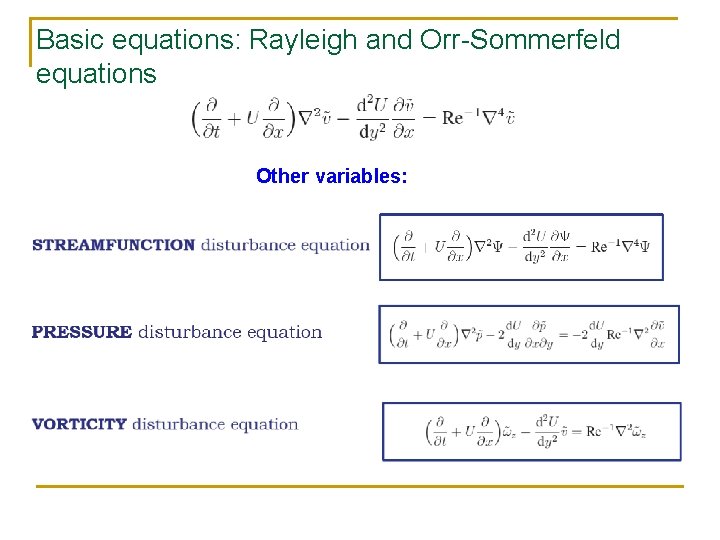 Basic equations: Rayleigh and Orr-Sommerfeld equations Other variables: 