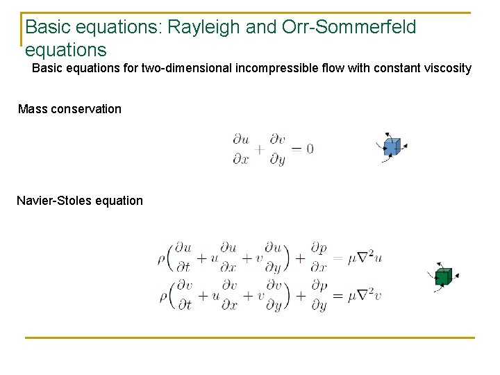 Basic equations: Rayleigh and Orr-Sommerfeld equations Basic equations for two-dimensional incompressible flow with constant