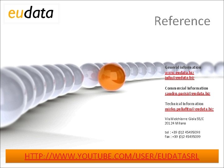 Reference General information www. eudata. biz info@eudata. biz Commercial Information sandro. parisi@eudata. biz Technical