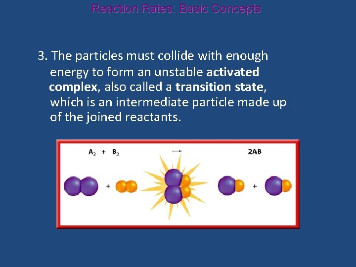 Reaction Rates: Basic Concepts 3. The particles must collide with enough energy to form