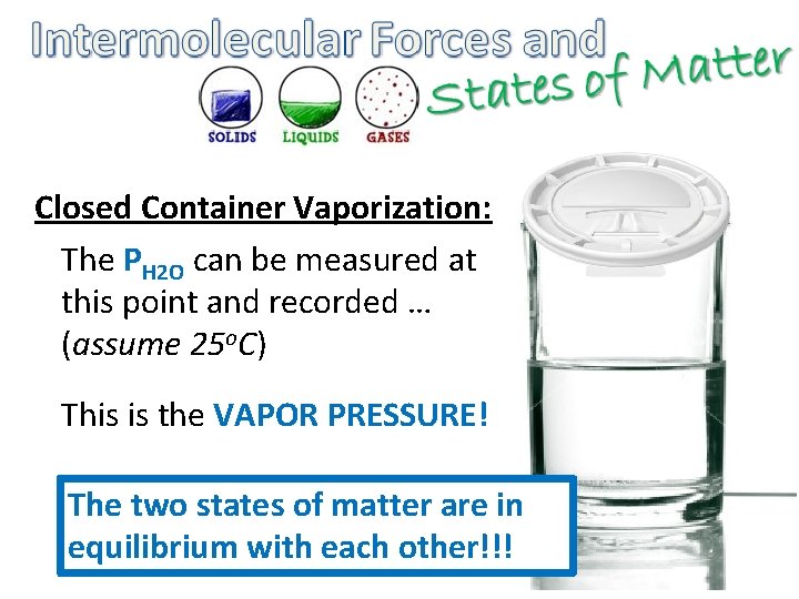 Closed Container Vaporization: The PH 2 O can be measured at this point and