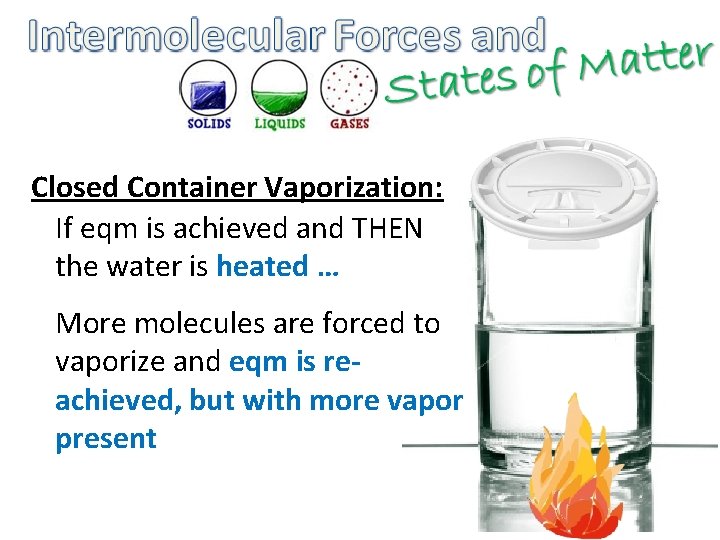 Closed Container Vaporization: If eqm is achieved and THEN the water is heated …