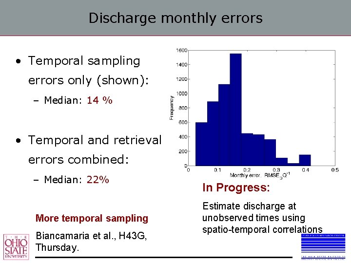 Discharge monthly errors • Temporal sampling errors only (shown): – Median: 14 % •