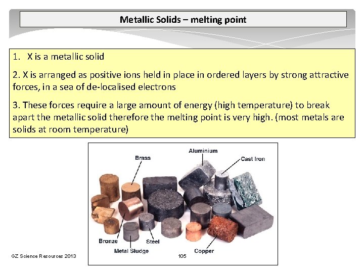 Metallic Solids – melting point 1. X is a metallic solid 2. X is