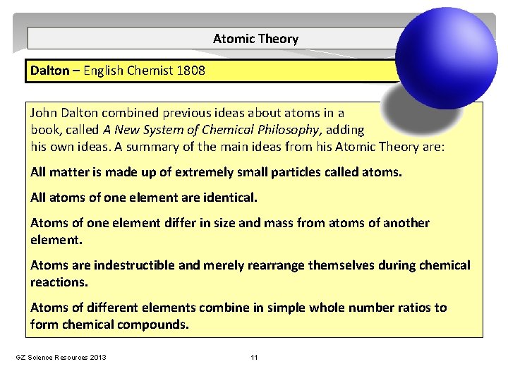 Atomic Theory Dalton – English Chemist 1808 John Dalton combined previous ideas about atoms