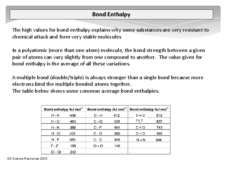 Bond Enthalpy The high values for bond enthalpy explains why some substances are very