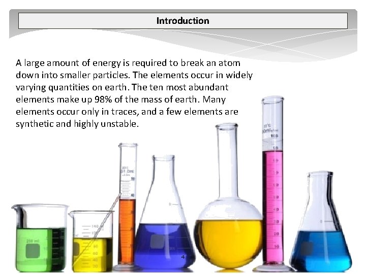 Introduction A large amount of energy is required to break an atom down into