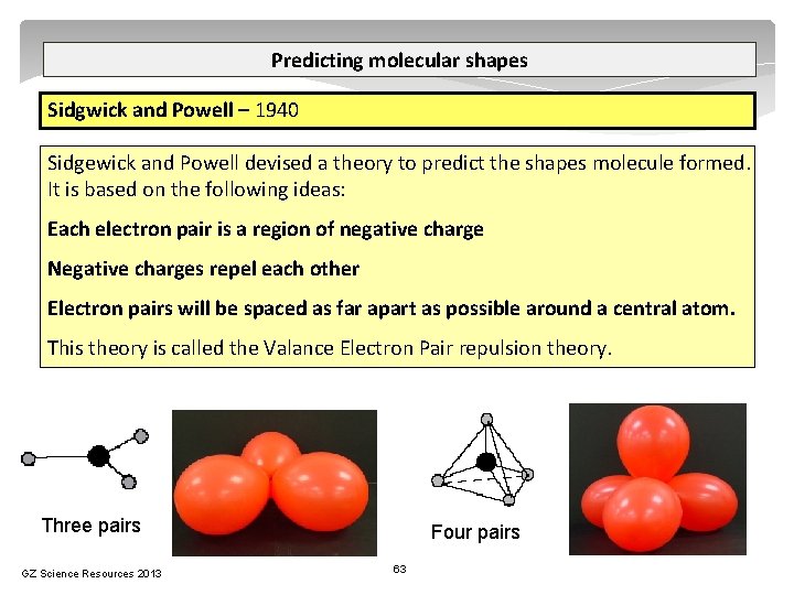 Predicting molecular shapes Sidgwick and Powell – 1940 Sidgewick and Powell devised a theory