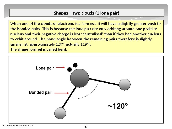 Shapes – two clouds (1 lone pair) When one of the clouds of electrons
