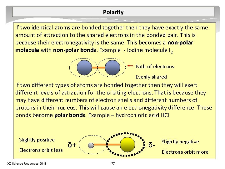 Polarity If two identical atoms are bonded together then they have exactly the same