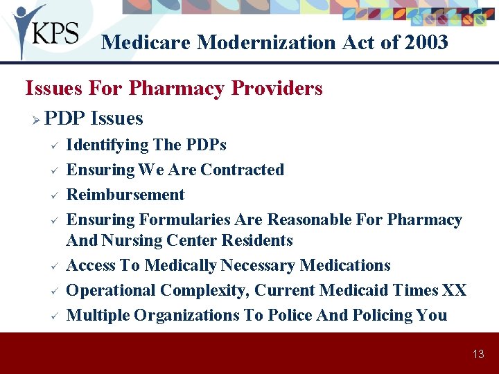 Medicare Modernization Act of 2003 Issues For Pharmacy Providers Ø PDP Issues ü ü