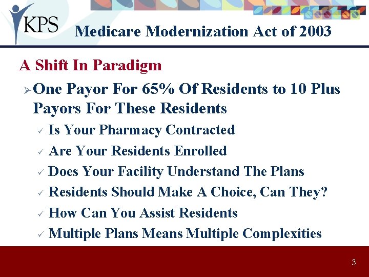 Medicare Modernization Act of 2003 A Shift In Paradigm Ø One Payor For 65%