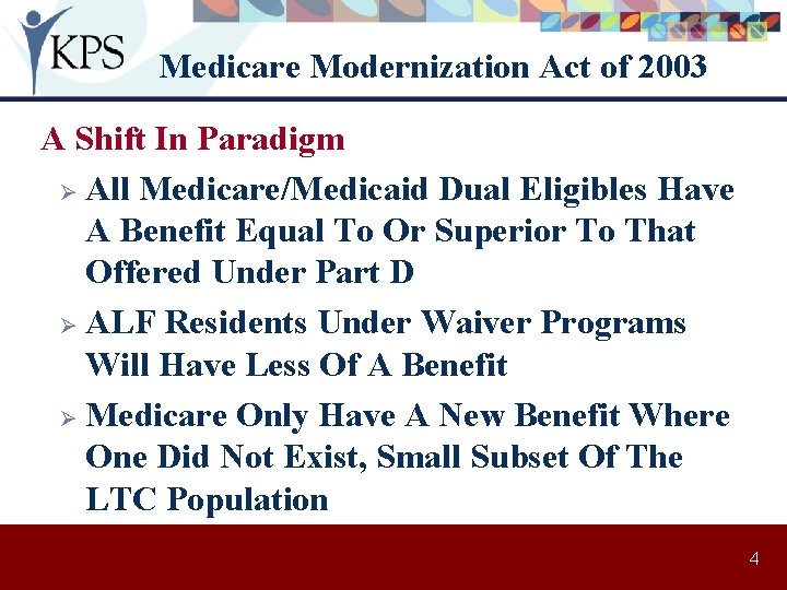 Medicare Modernization Act of 2003 A Shift In Paradigm Ø All Medicare/Medicaid Dual Eligibles