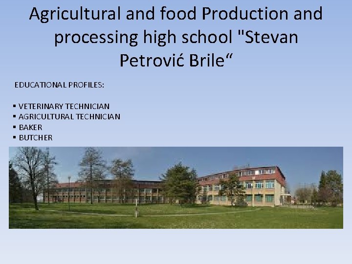 Agricultural and food Production and processing high school "Stevan Petrović Brile“ EDUCATIONAL PROFILES: §