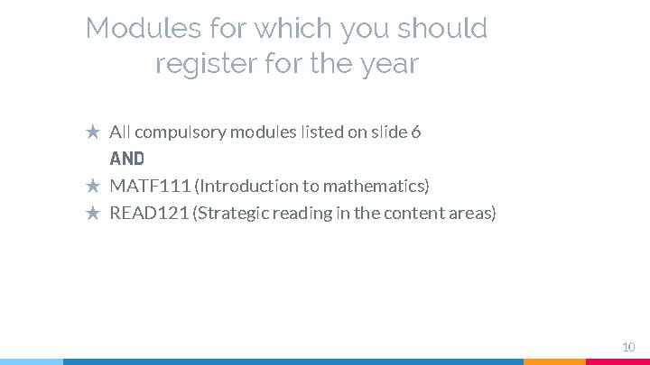 Modules for which you should register for the year ★ All compulsory modules listed Modules for which you should register for the year ★ All compulsory modules listed