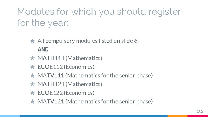 Modules for which you should register for the year: ★ All compulsory modules listed Modules for which you should register for the year: ★ All compulsory modules listed