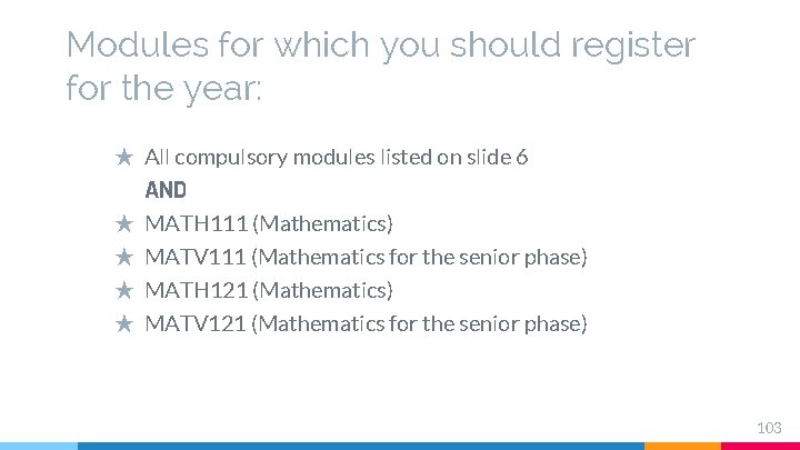 Modules for which you should register for the year: ★ All compulsory modules listed Modules for which you should register for the year: ★ All compulsory modules listed