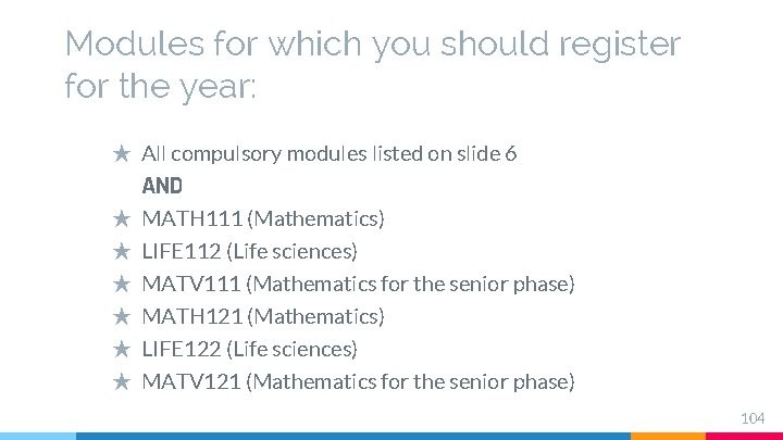 Modules for which you should register for the year: ★ All compulsory modules listed Modules for which you should register for the year: ★ All compulsory modules listed