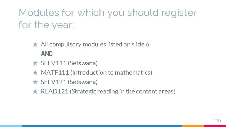 Modules for which you should register for the year: ★ All compulsory modules listed Modules for which you should register for the year: ★ All compulsory modules listed