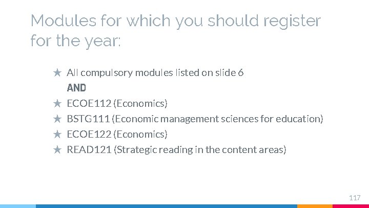 Modules for which you should register for the year: ★ All compulsory modules listed Modules for which you should register for the year: ★ All compulsory modules listed