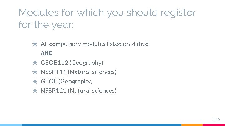 Modules for which you should register for the year: ★ All compulsory modules listed Modules for which you should register for the year: ★ All compulsory modules listed