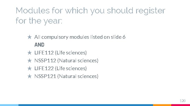 Modules for which you should register for the year: ★ All compulsory modules listed Modules for which you should register for the year: ★ All compulsory modules listed