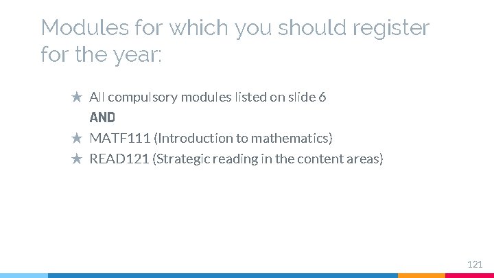 Modules for which you should register for the year: ★ All compulsory modules listed Modules for which you should register for the year: ★ All compulsory modules listed