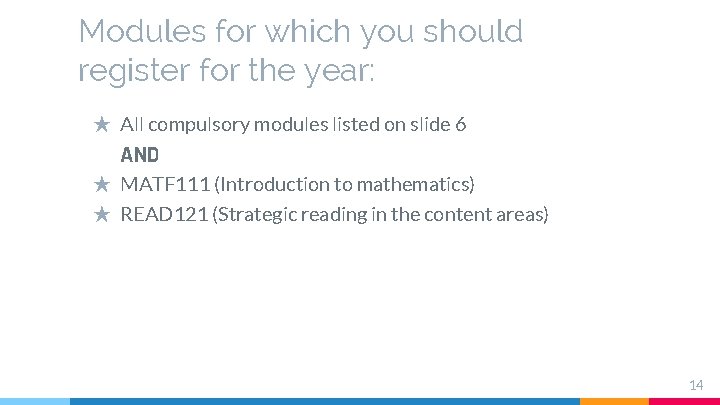 Modules for which you should register for the year: ★ All compulsory modules listed Modules for which you should register for the year: ★ All compulsory modules listed