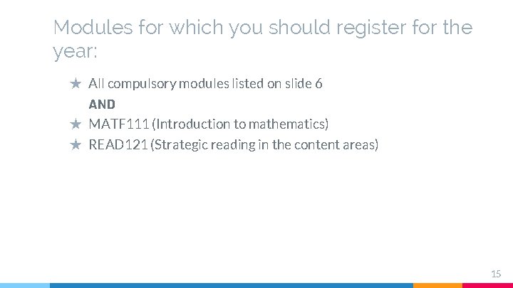 Modules for which you should register for the year: ★ All compulsory modules listed Modules for which you should register for the year: ★ All compulsory modules listed
