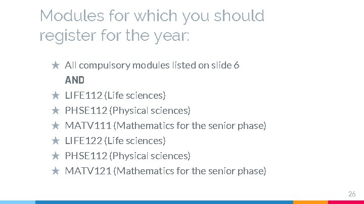 Modules for which you should register for the year: ★ All compulsory modules listed Modules for which you should register for the year: ★ All compulsory modules listed