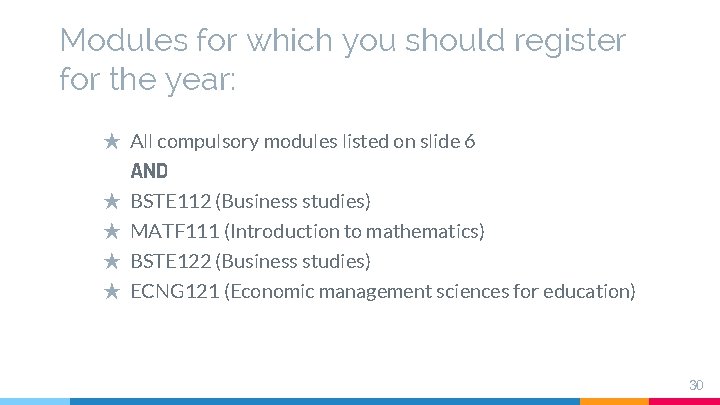 Modules for which you should register for the year: ★ All compulsory modules listed Modules for which you should register for the year: ★ All compulsory modules listed