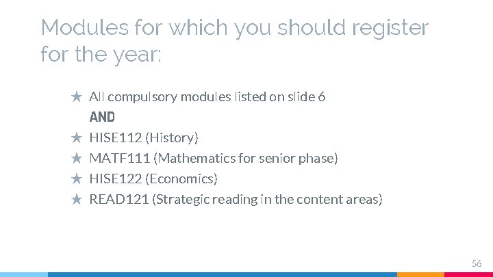 Modules for which you should register for the year: ★ All compulsory modules listed Modules for which you should register for the year: ★ All compulsory modules listed