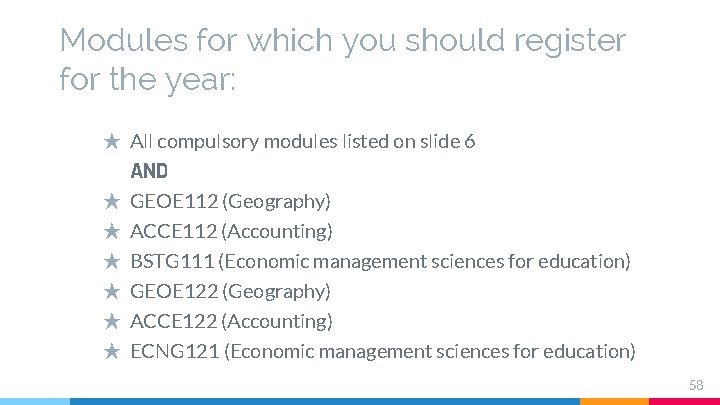 Modules for which you should register for the year: ★ All compulsory modules listed Modules for which you should register for the year: ★ All compulsory modules listed