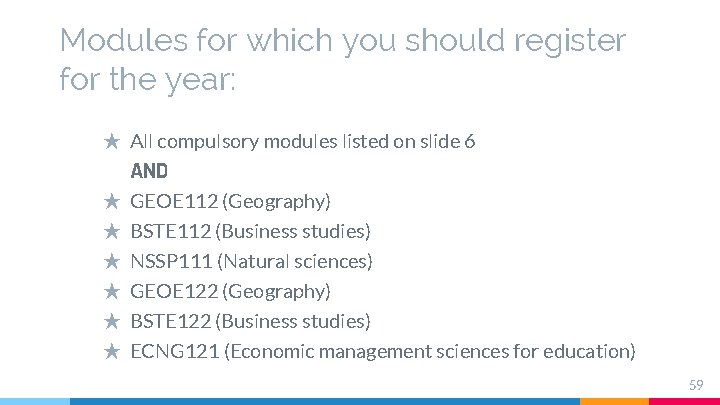 Modules for which you should register for the year: ★ All compulsory modules listed Modules for which you should register for the year: ★ All compulsory modules listed