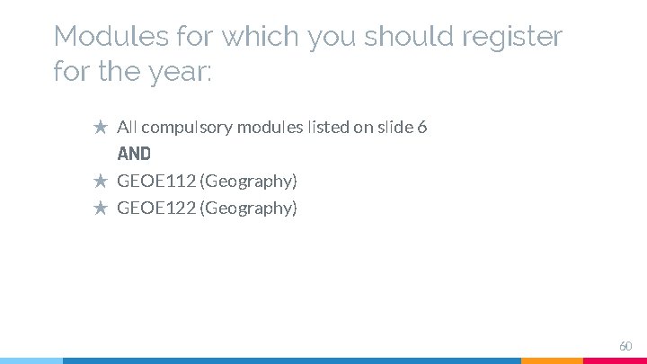 Modules for which you should register for the year: ★ All compulsory modules listed Modules for which you should register for the year: ★ All compulsory modules listed