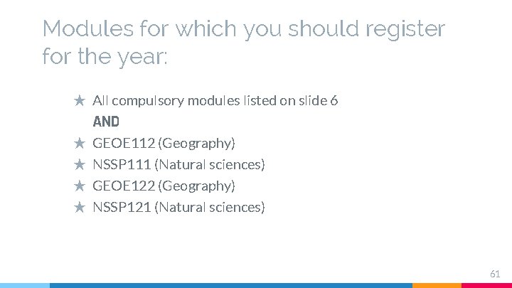 Modules for which you should register for the year: ★ All compulsory modules listed Modules for which you should register for the year: ★ All compulsory modules listed